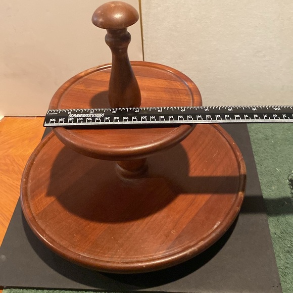 Vintage Genuine Woodcrodtery Wooden 2-Tier Rotating Serving Stand - Picture 3 of 7